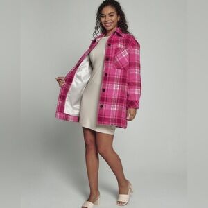 7Diamonds Hayden Longline Wool Blend Pink Plaid Womens Jacket Shacket Size S